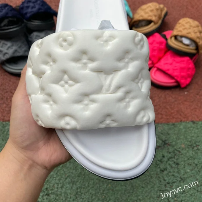 Louis Vuitton Pool Pillow Comfort White Velcro Slides