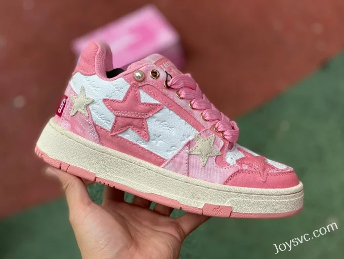 KAALIXTO Pink Cloud Stars Mid-Top Shoes in Pink and White