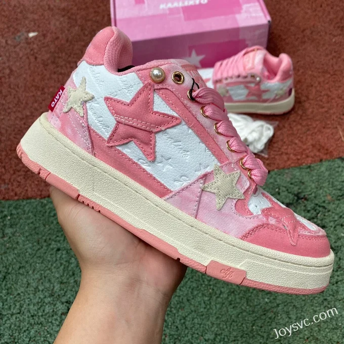 KAALIXTO Pink Cloud Stars Mid-Top Shoes in Pink and White