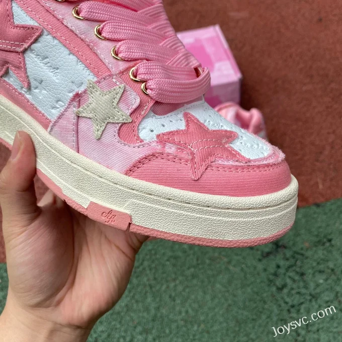 KAALIXTO Pink Cloud Stars Mid-Top Shoes in Pink and White