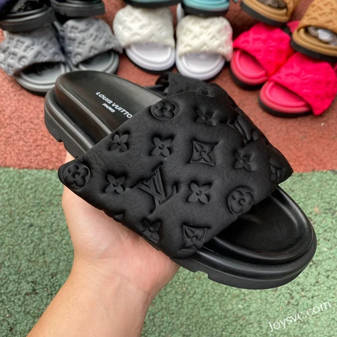 Louis Vuitton Pool Pillow Comfort Black Velcro Slides