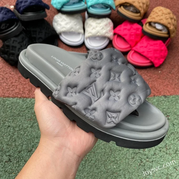 Louis Vuitton Pool Pillow Comfort Grey Velcro Slides