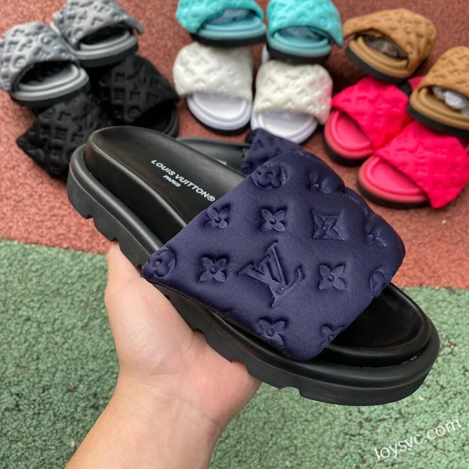 Louis Vuitton Pool Pillow Comfort Navy Velcro Slides