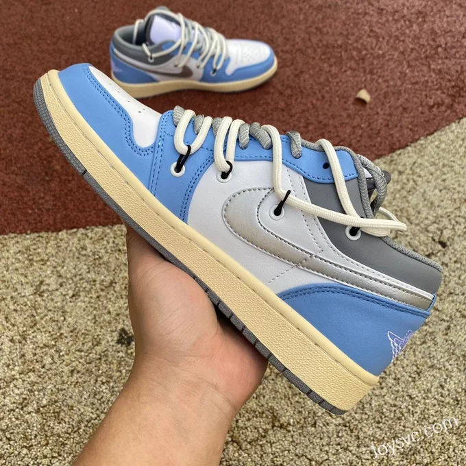 Air Jordan 1 Low 553558-053 White Blue Grey Strap Retro