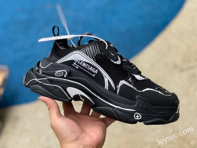 Balenciaga Black Hand-Painted Triple S Vintage Dad Shoes