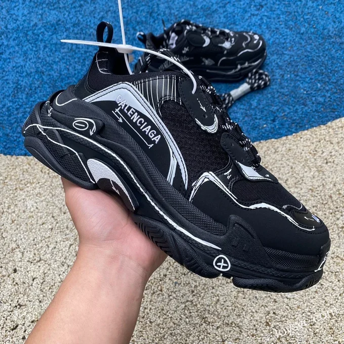 Balenciaga Black Hand-Painted Triple S Vintage Dad Shoes