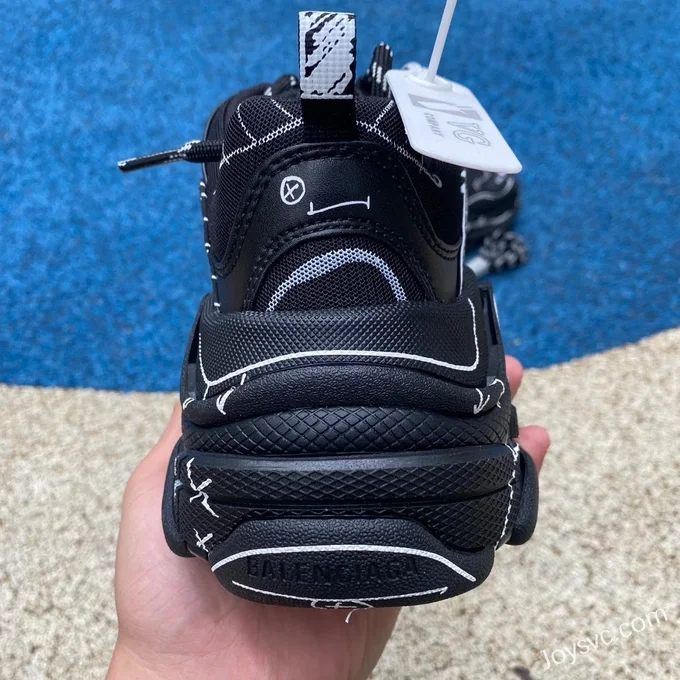 Balenciaga Black Hand-Painted Triple S Vintage Dad Shoes