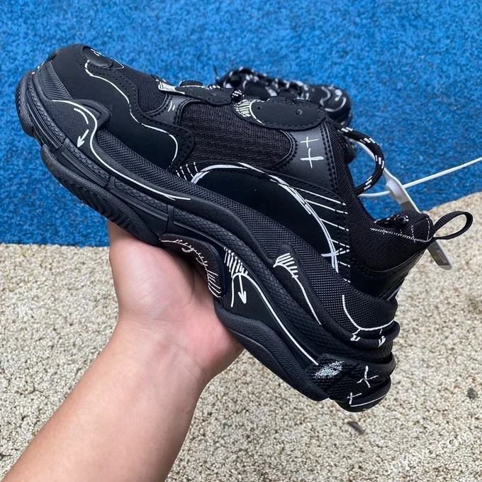 Balenciaga Black Hand-Painted Triple S Vintage Dad Shoes