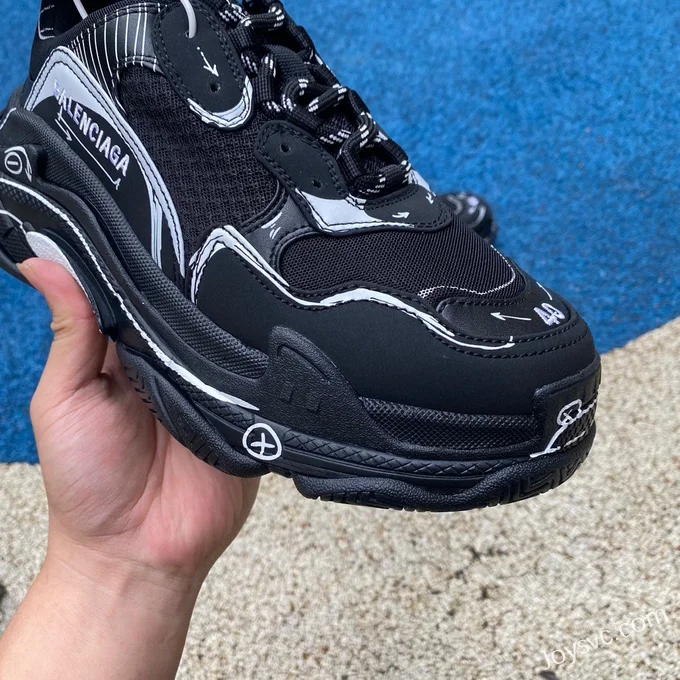 Balenciaga Black Hand-Painted Triple S Vintage Dad Shoes