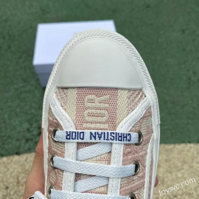 Dior Walkn'Dior White Gold Pink Cotton High Top Embroidered Fashion Sneakers Women