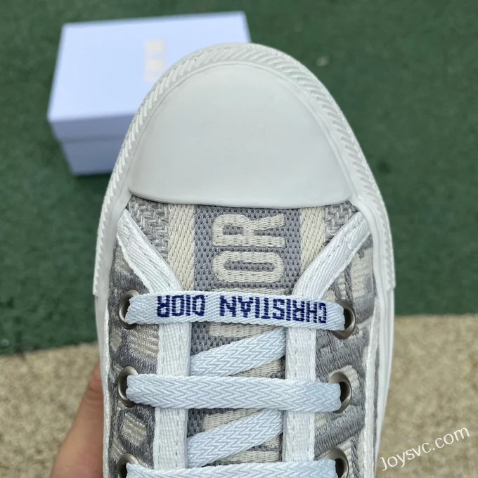 Dior Walkn'Dior White Grey Cotton High Top Embroidered Fashion Sneakers Women