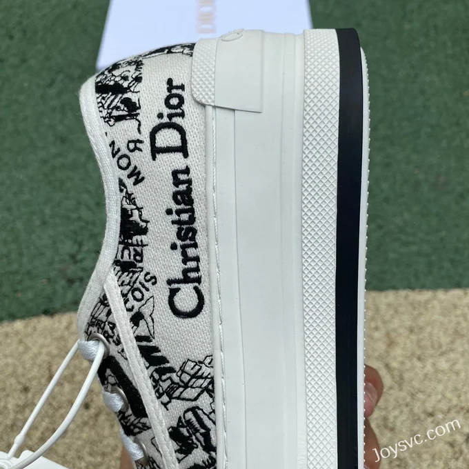 Dior Walkn'Dior Black White Graffiti Cotton High Top Embroidered Fashion Sneakers Women