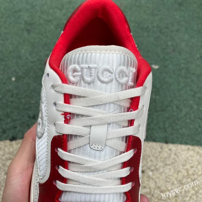 Gucci MAC80 White Red Distressed Leather Low Top Fashion Sneakers