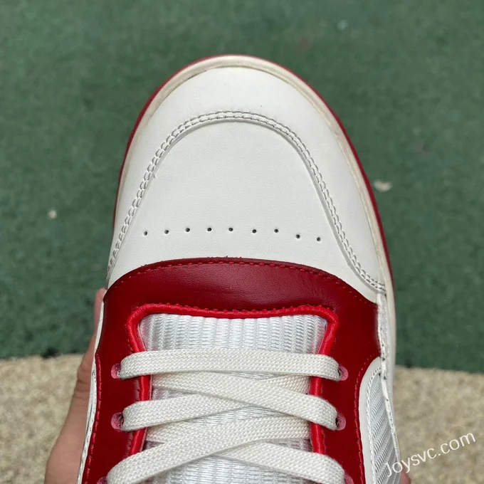 Gucci MAC80 White Red Distressed Leather Low Top Fashion Sneakers