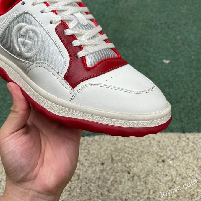 Gucci MAC80 White Red Distressed Leather Low Top Fashion Sneakers