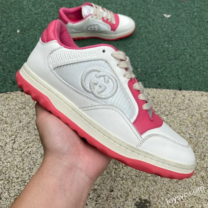 Gucci MAC80 White Pink Distressed Leather Low Top Fashion Sneakers