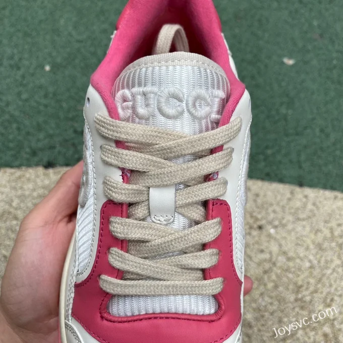 Gucci MAC80 White Pink Distressed Leather Low Top Fashion Sneakers