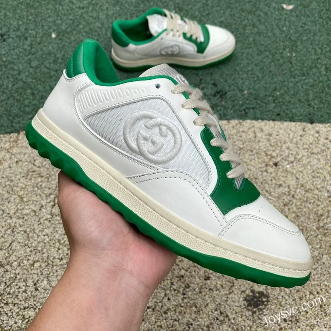 Gucci MAC80 White Green Distressed Leather Low Top Fashion Sneakers