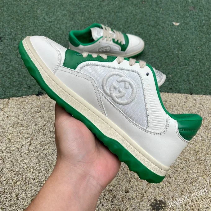 Gucci MAC80 White Green Distressed Leather Low Top Fashion Sneakers