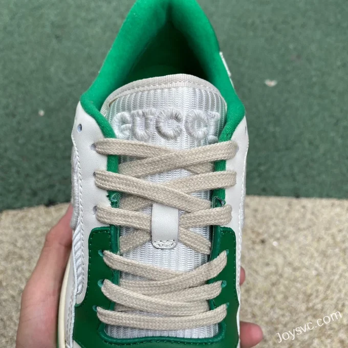 Gucci MAC80 White Green Distressed Leather Low Top Fashion Sneakers