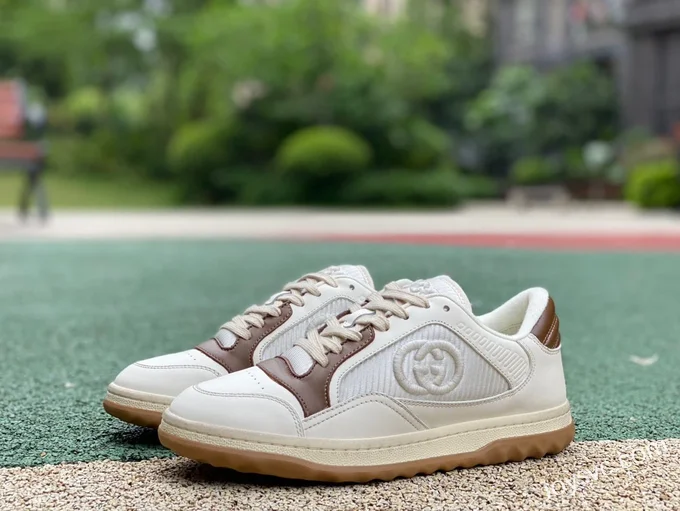 Gucci MAC80 White Brown Distressed Leather Low Top Fashion Sneakers