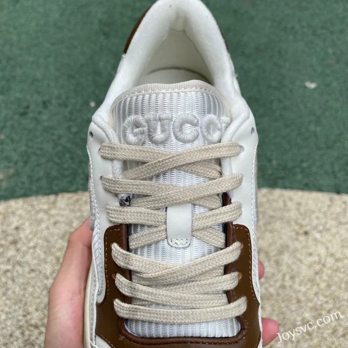 Gucci MAC80 White Brown Distressed Leather Low Top Fashion Sneakers