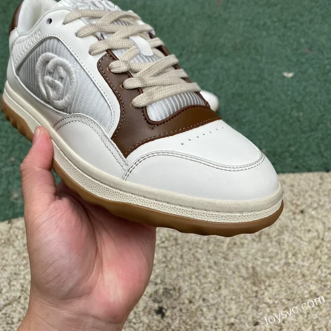 Gucci MAC80 White Brown Distressed Leather Low Top Fashion Sneakers