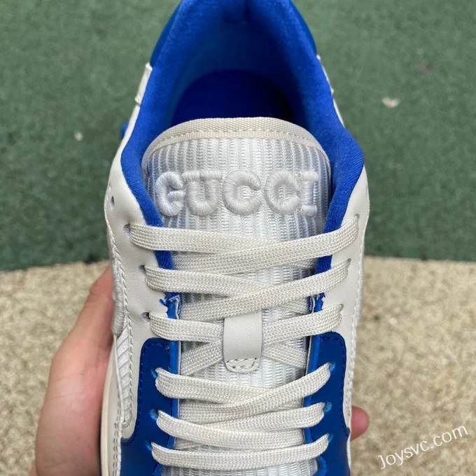 Gucci MAC80 White Blue Distressed Leather Low Top Fashion Sneakers