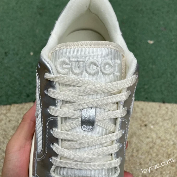 Gucci MAC80 Silver Distressed Leather Low Top Fashion Sneakers