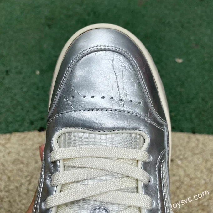 Gucci MAC80 Silver Distressed Leather Low Top Fashion Sneakers