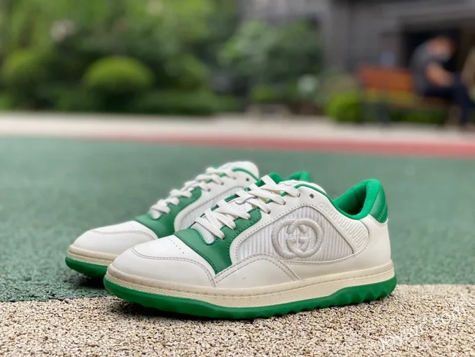 Gucci MAC80 White Green Distressed Leather Low Top Fashion Sneakers