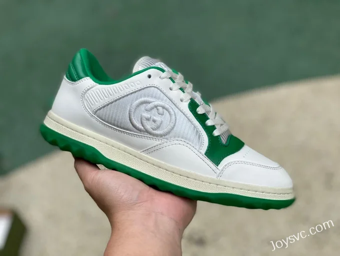 Gucci MAC80 White Green Distressed Leather Low Top Fashion Sneakers