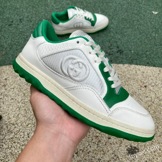 Gucci MAC80 White Green Distressed Leather Low Top Fashion Sneakers