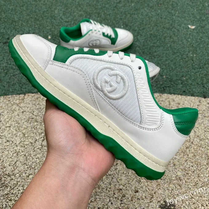 Gucci MAC80 White Green Distressed Leather Low Top Fashion Sneakers