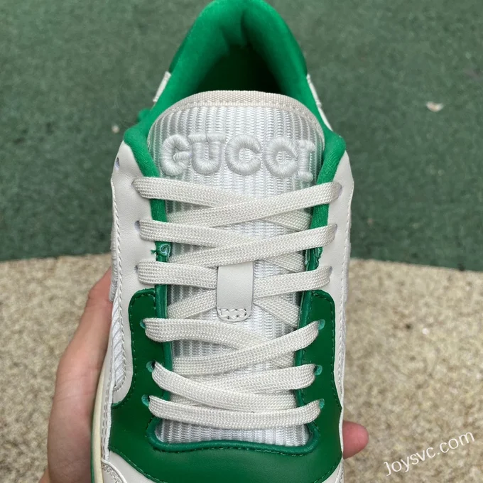 Gucci MAC80 White Green Distressed Leather Low Top Fashion Sneakers