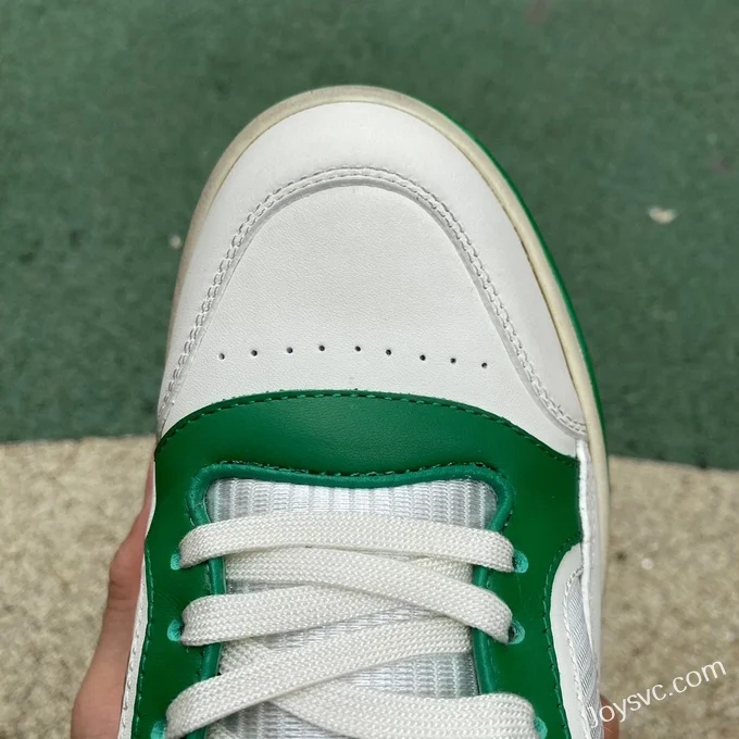 Gucci MAC80 White Green Distressed Leather Low Top Fashion Sneakers