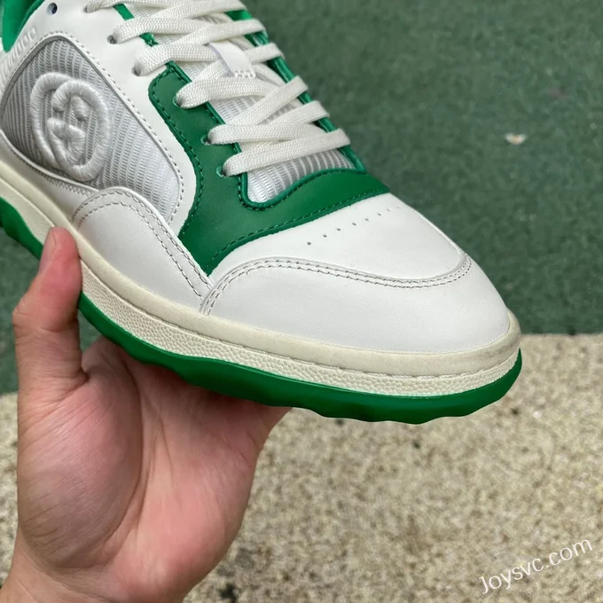 Gucci MAC80 White Green Distressed Leather Low Top Fashion Sneakers