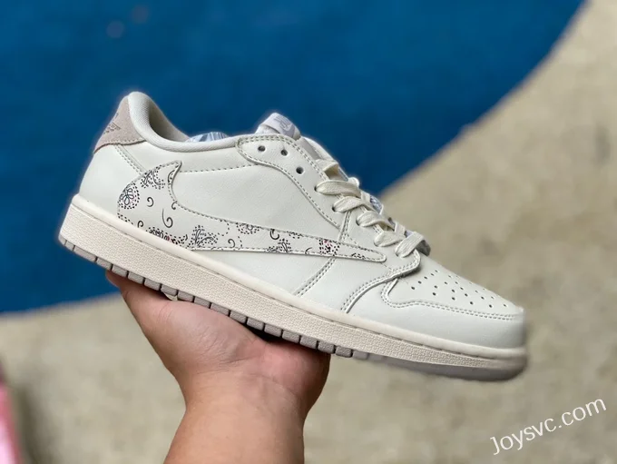 Travis Scott x Air Jordan 1 Low DM7866-898 White Brown Paisley Custom Version