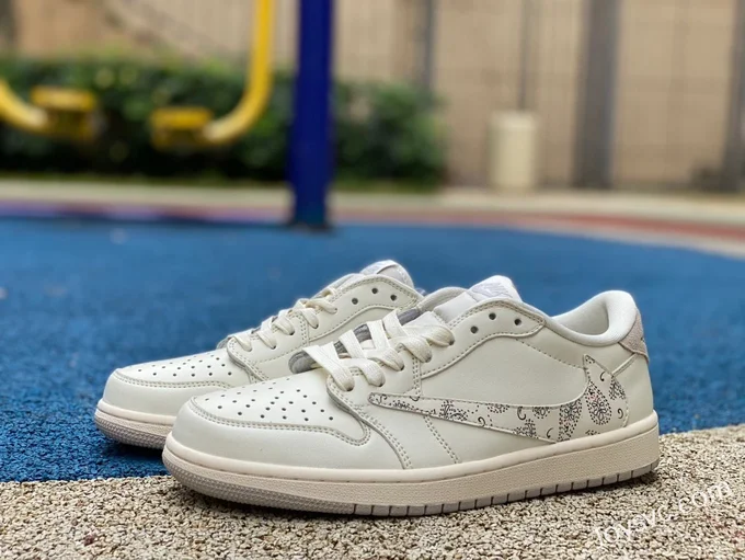 Travis Scott x Air Jordan 1 Low DM7866-898 White Brown Paisley Custom Version