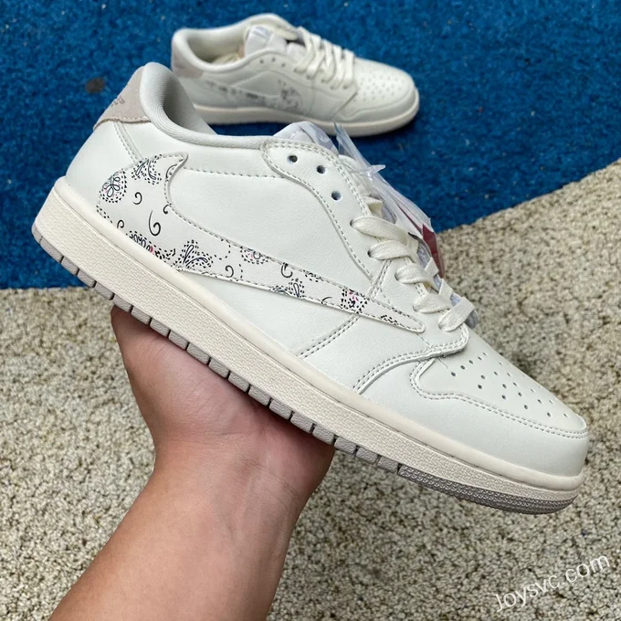 Travis Scott x Air Jordan 1 Low DM7866-898 White Brown Paisley Custom Version