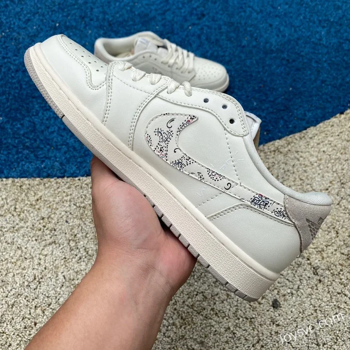 Travis Scott x Air Jordan 1 Low DM7866-898 White Brown Paisley Custom Version