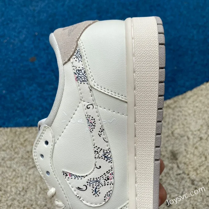 Travis Scott x Air Jordan 1 Low DM7866-898 White Brown Paisley Custom Version