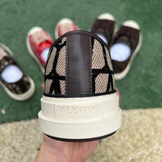 Valentino Leather Sneakers with Checkered Print in Beige & Black