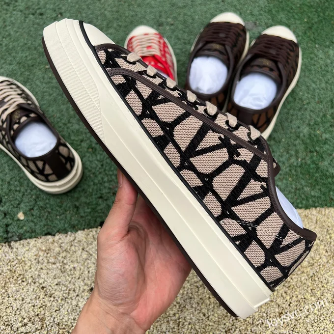 Valentino Leather Sneakers with Checkered Print in Beige & Black