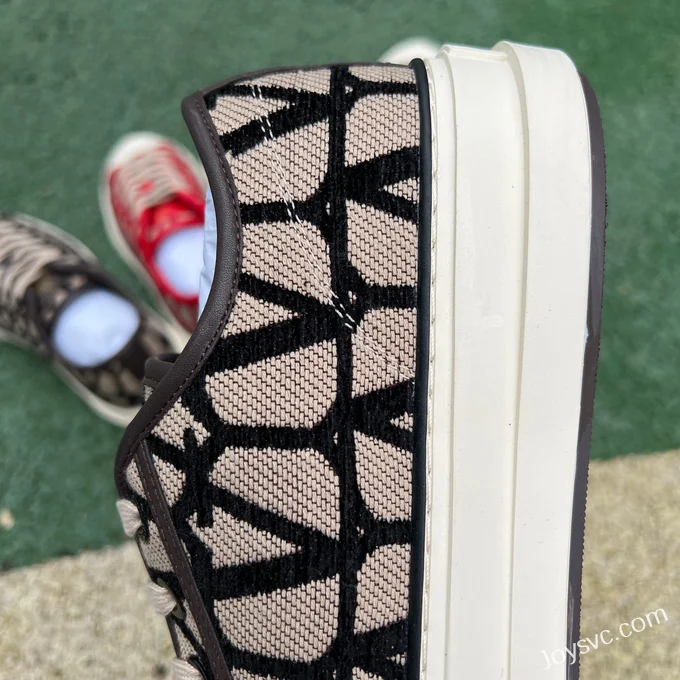 Valentino Leather Sneakers with Checkered Print in Beige & Black