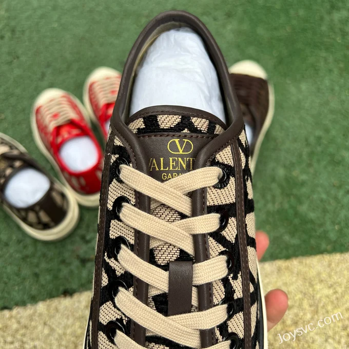 Valentino Leather Sneakers with Checkered Print in Beige & Black