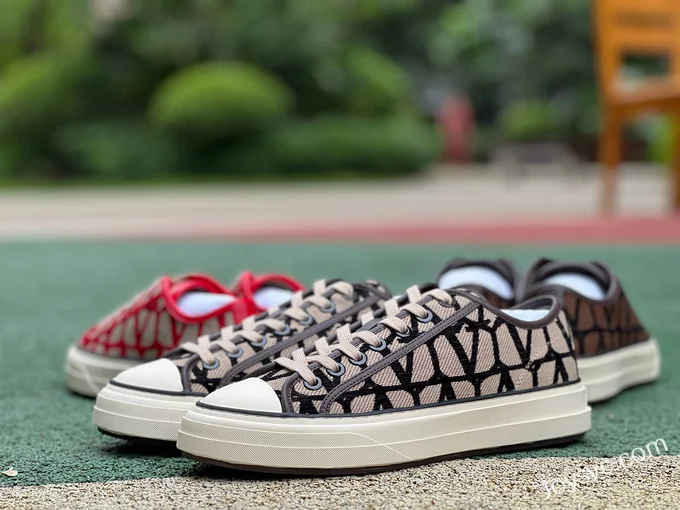 Valentino Leather Sneakers with Checkered Print in Beige & Black