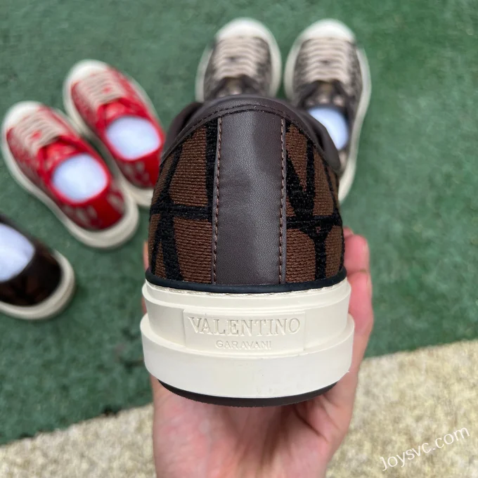 Valentino Leather Sneakers with Checkered Print in Brown & Black