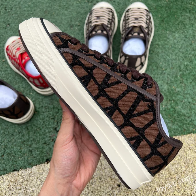 Valentino Leather Sneakers with Checkered Print in Brown & Black