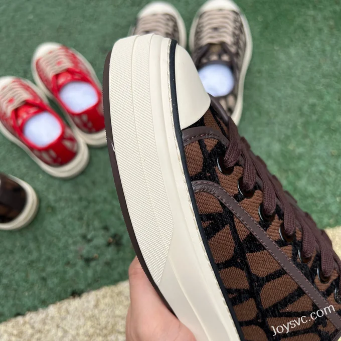 Valentino Leather Sneakers with Checkered Print in Brown & Black